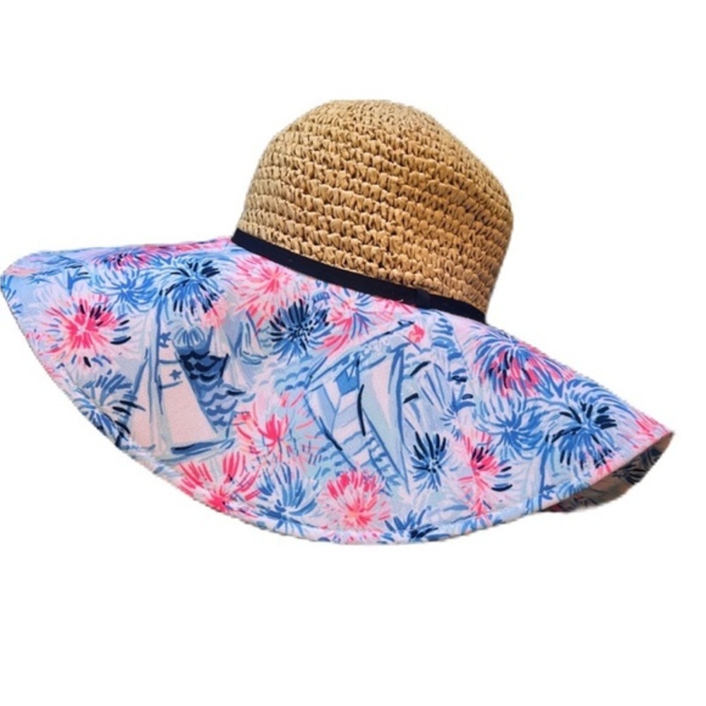 Lilly Pulitzer Floral Wide Brim Straw Hat NWT